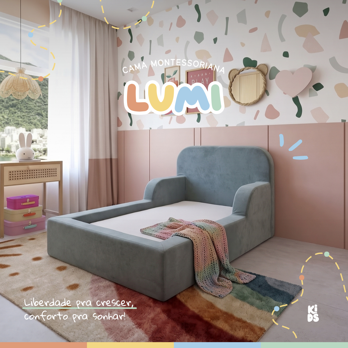 Cama Montessoriana Infantil Lumi Solteiro 216 cm 100% Espuma