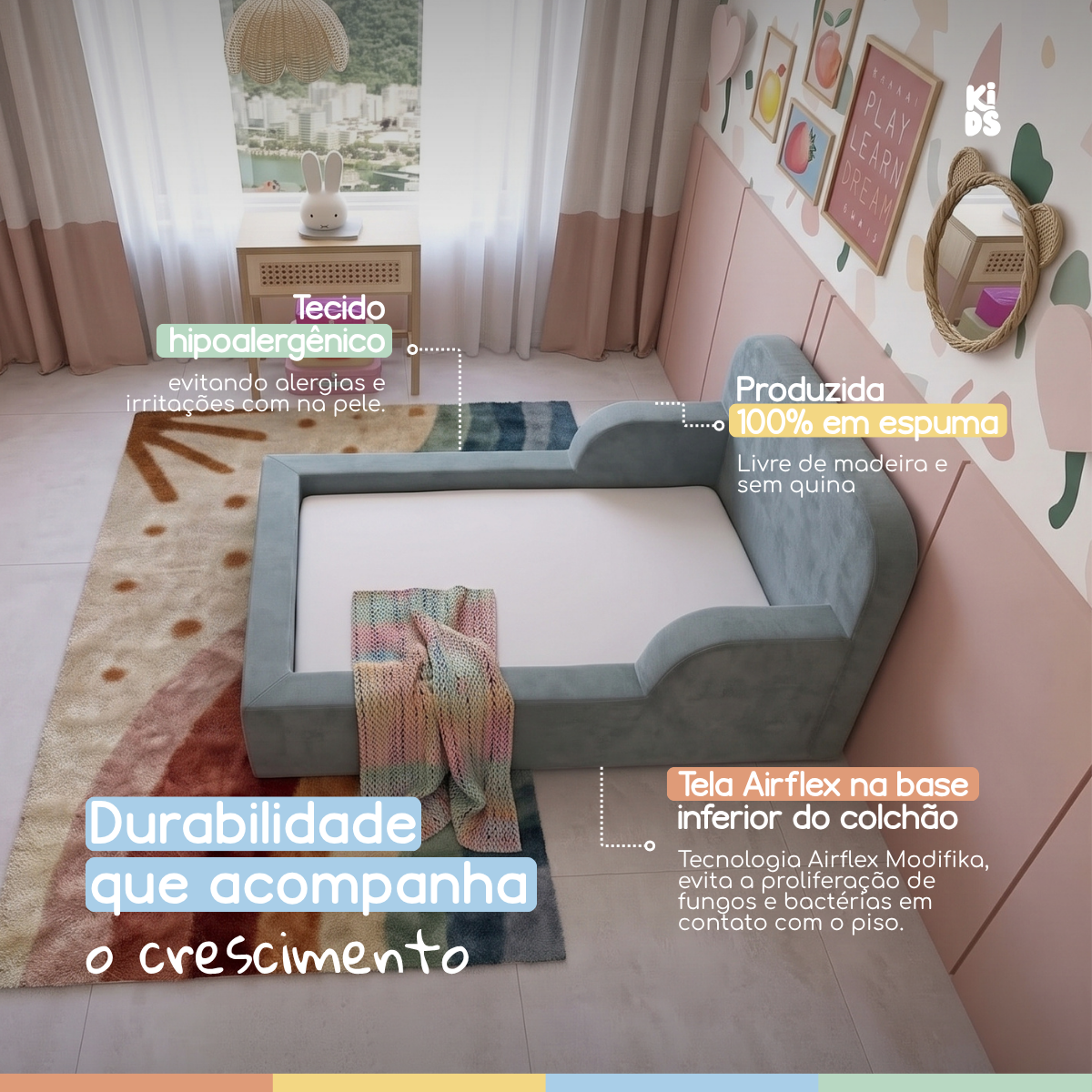 Cama Montessoriana Infantil Lumi Solteiro 216 cm 100% Espuma