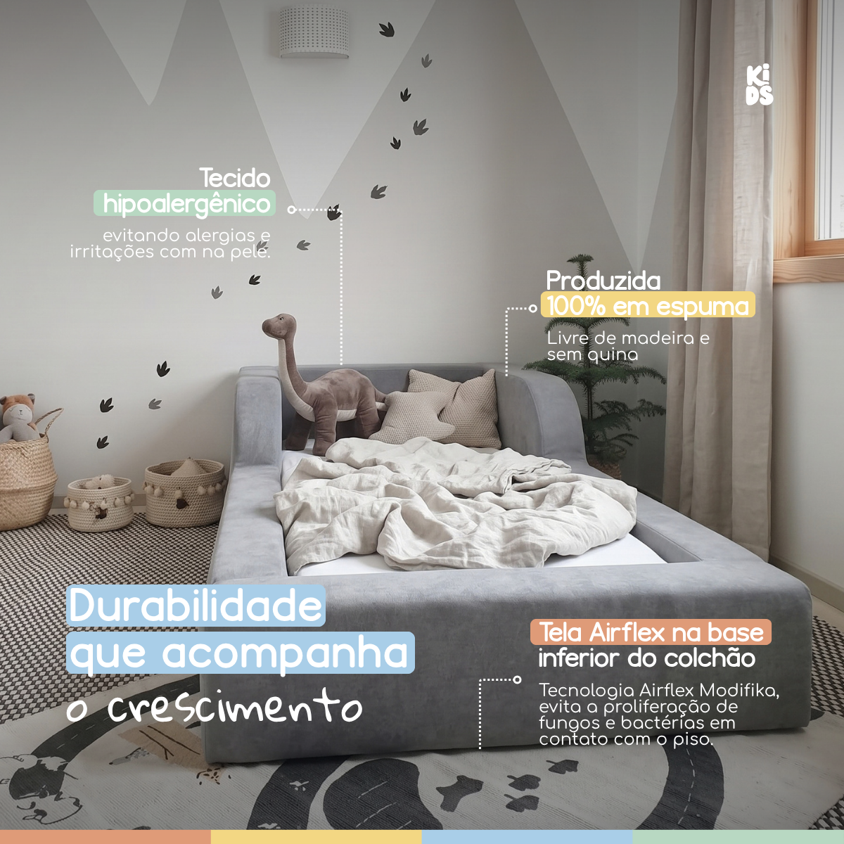 Cama Montessoriana Infantil Amori Solteiro 100% Espuma
