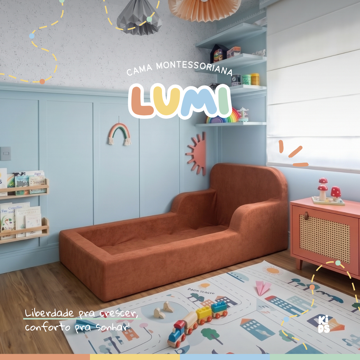 Cama Montessoriana Infantil Lumi Solteiro 216 cm 100% Espuma