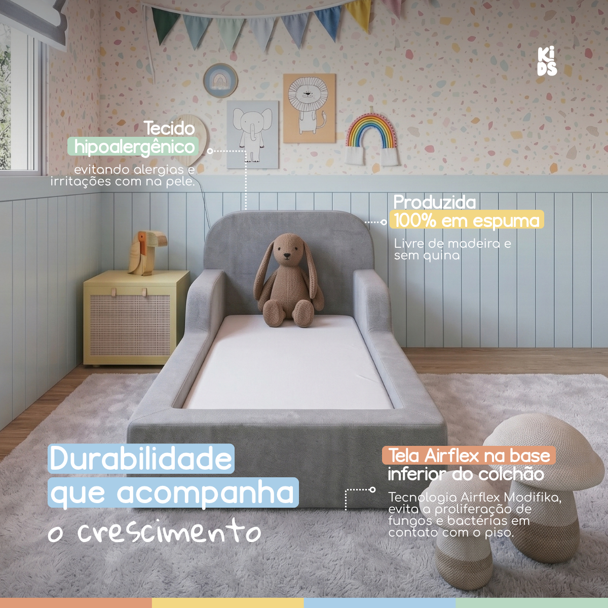 Cama Montessoriana Infantil Lumi Mini 178 cm 100% Espuma
