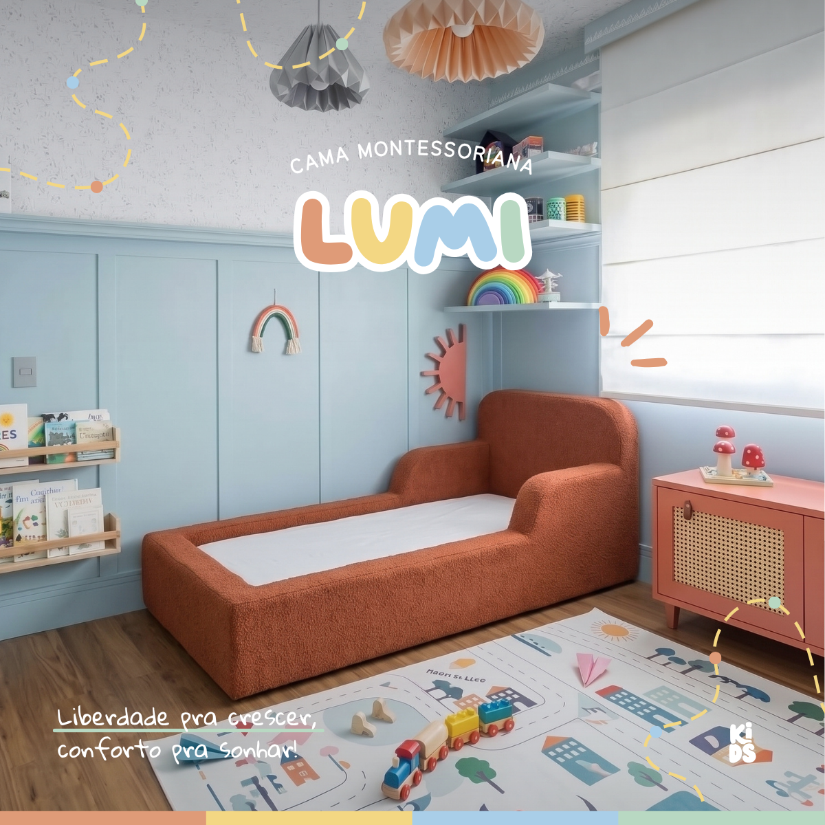 Cama Montessoriana Infantil Lumi Solteiro 216 cm 100% Espuma
