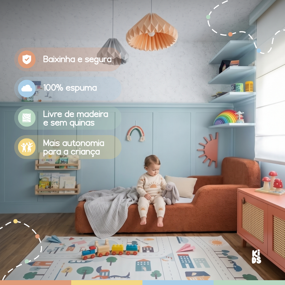 Cama Montessoriana Infantil Lumi Solteiro 216 cm 100% Espuma