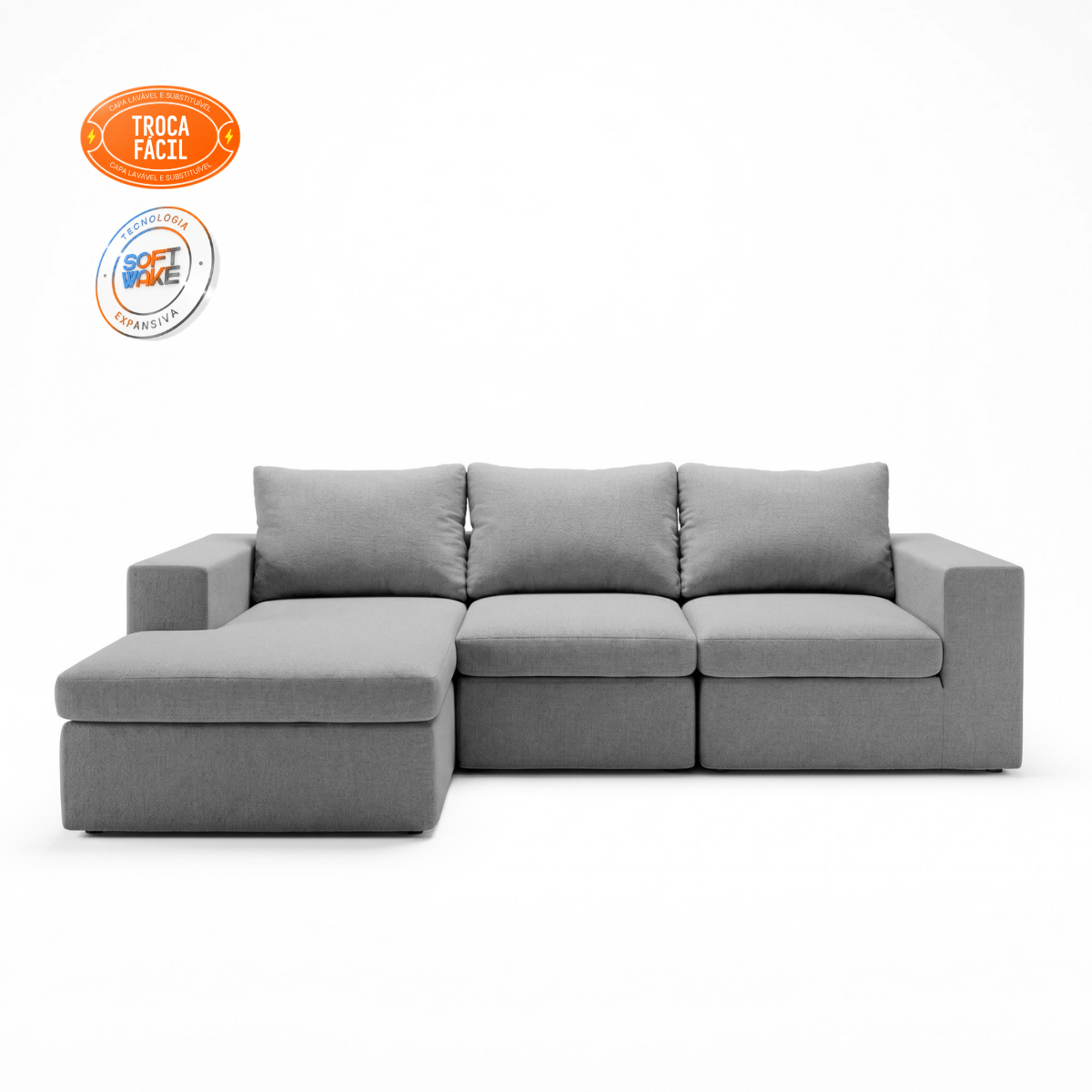 Sofá Modular Sensi 3 Módulos com Chaise e Capa Removível - imagem 26 | Modifika