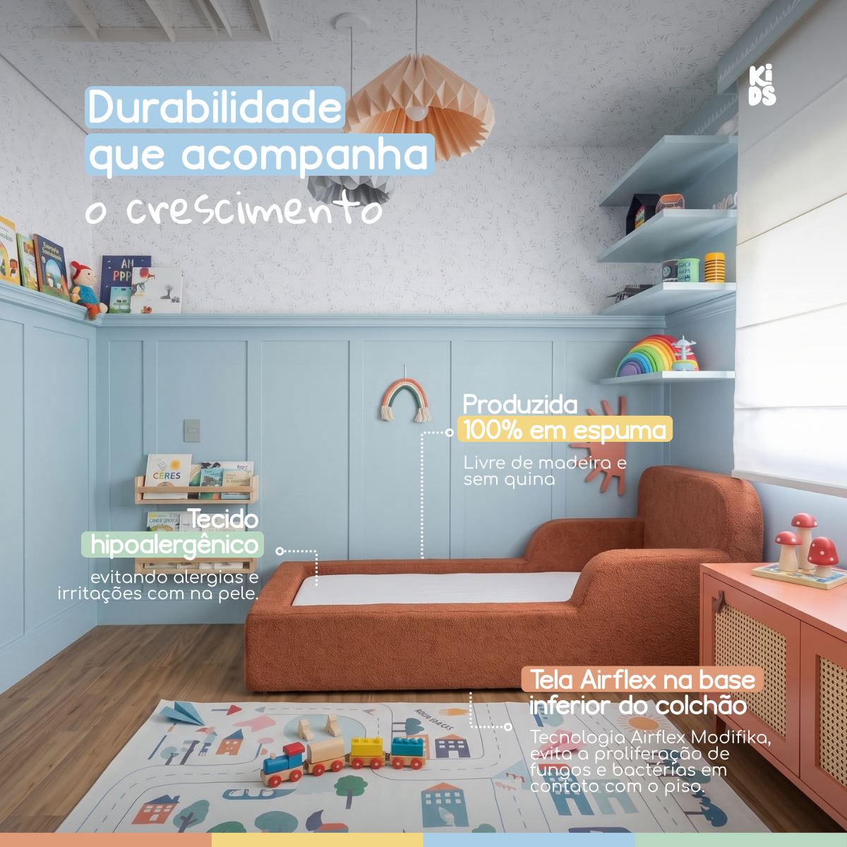 Cama Montessoriana Infantil Lumi Solteiro 216 cm 100% Espuma