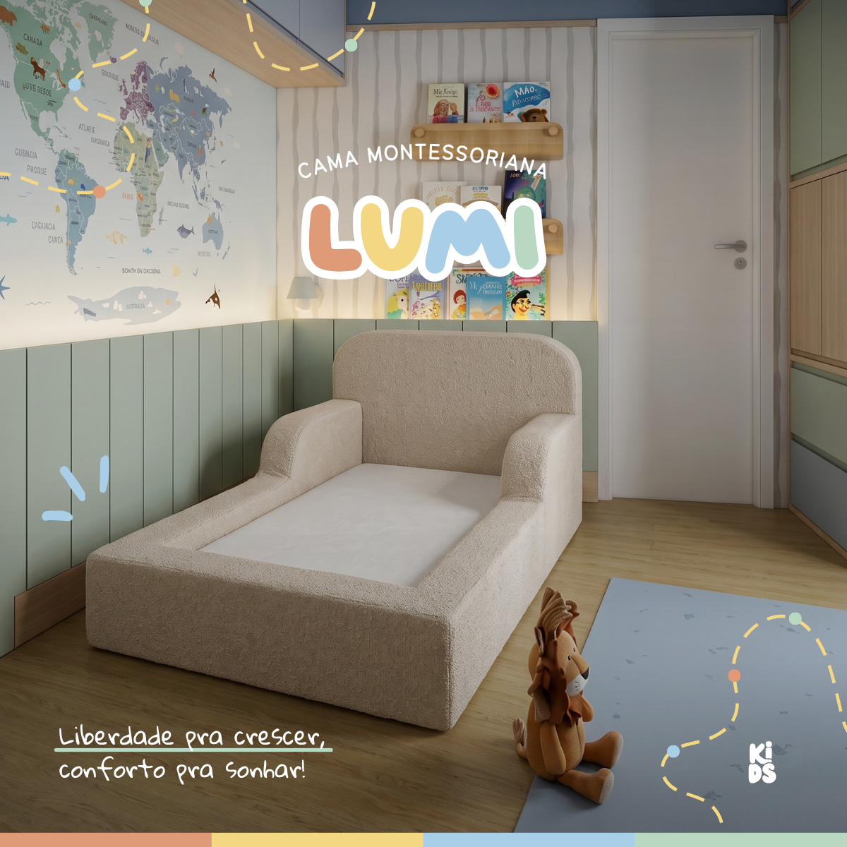 Cama Montessoriana Infantil Lumi Mini 178 cm 100% Espuma