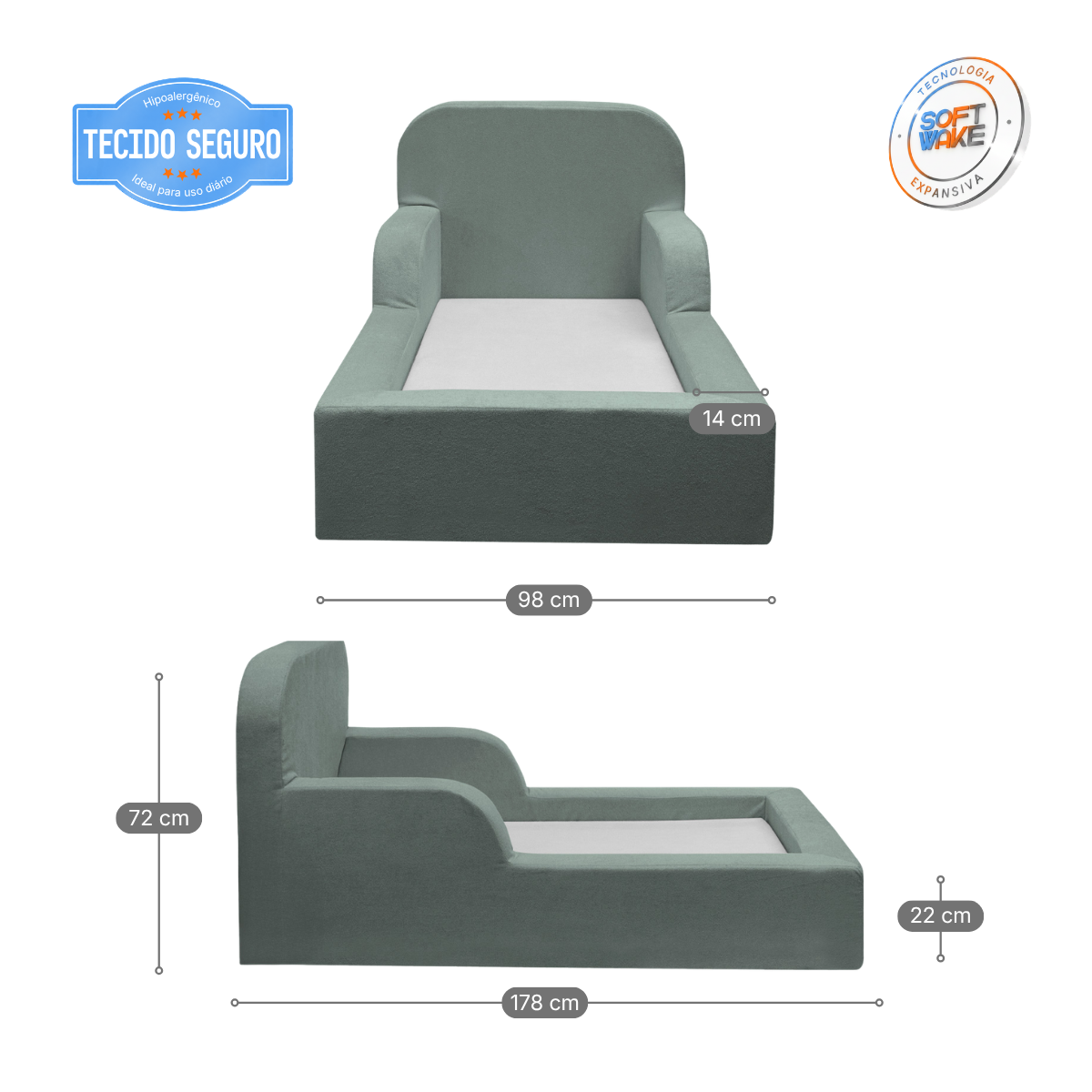 Cama Montessoriana Infantil Pluma Mini 100% Espuma - Sem Colchão, Bege Escuro - imagem 2 | Modifika