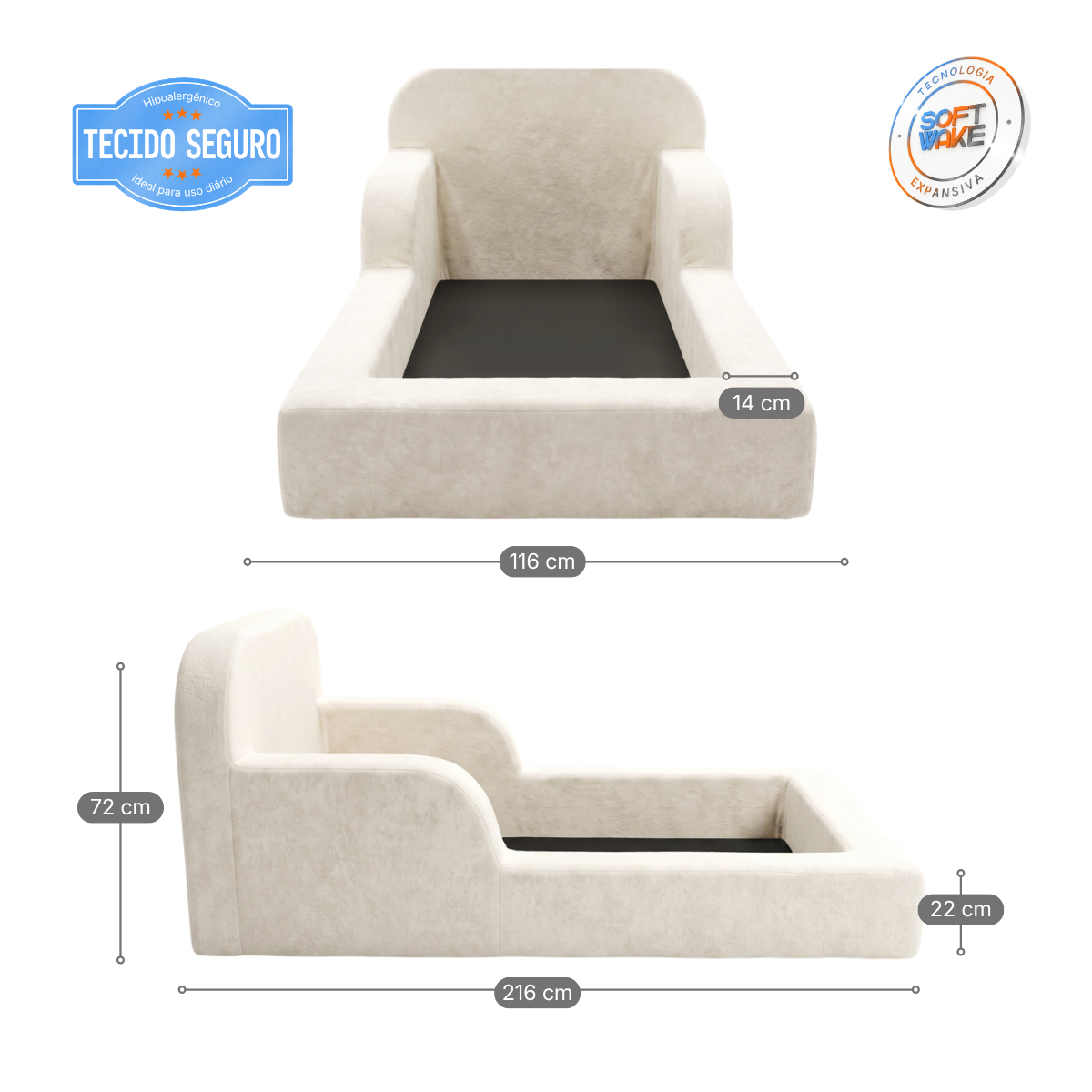 Cama Montessoriana Infantil Pluma Solteiro 100% Espuma - Sem Colchão, Bege Escuro - imagem 2 | Modifika