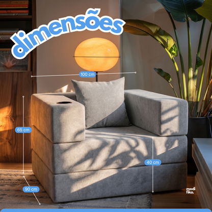 Poltrona Comfy Multifuncional com Porta-Copos Tecido Bouclé
