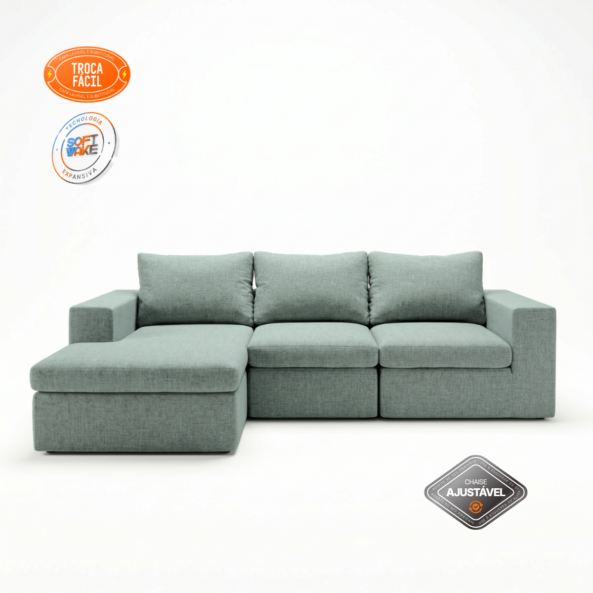 Sofá Modular Sensi 3 Módulos com Chaise e Capa Removível - imagem 44 | Modifika