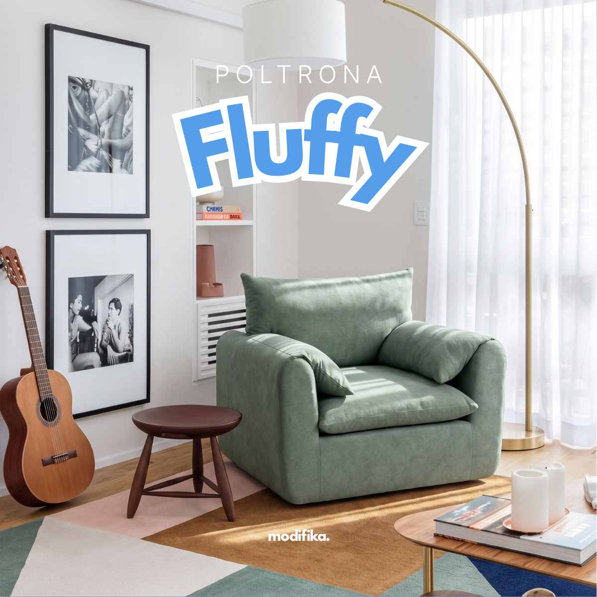 Poltrona Fluffy com Assento Amplo Tecido Bouclé