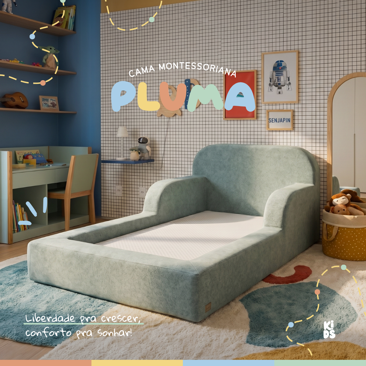Cama Montessoriana Infantil Pluma Solteiro 100% Espuma | Modifika