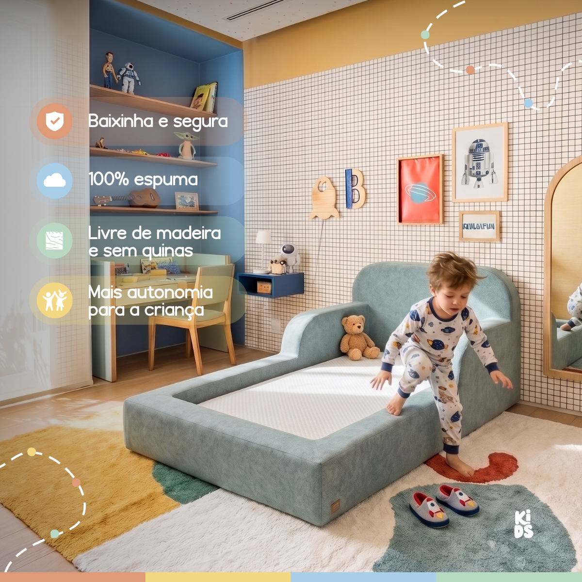 Cama Montessoriana Infantil Pluma Solteiro 100% Espuma | Modifika
