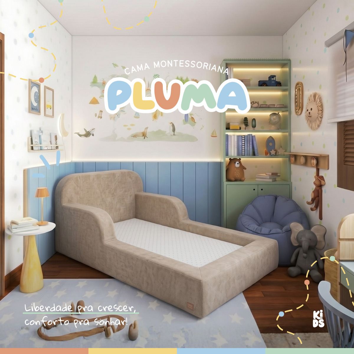 Cama Montessoriana Infantil Pluma Solteiro 100% Espuma | Modifika