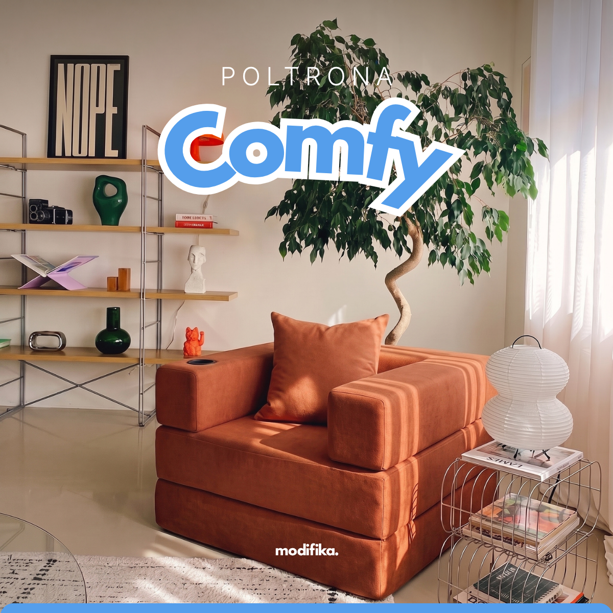Poltrona Comfy Multifuncional com Porta-Copos Tecido Bouclé