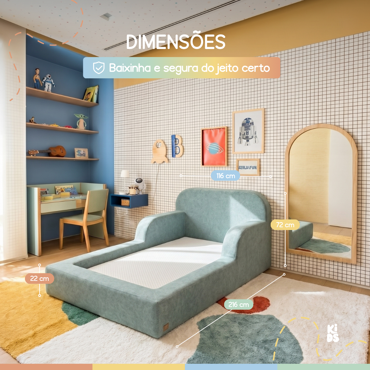 Cama Montessoriana Infantil Pluma Solteiro 100% Espuma - Sem Colchão - Bege Claro | Modifika