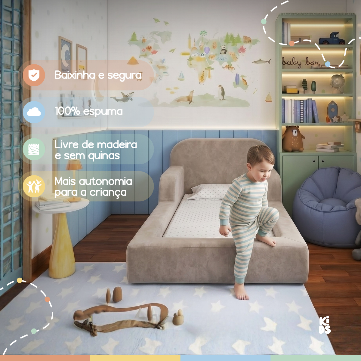 Cama Montessoriana Infantil Pluma Solteiro 100% Espuma | Modifika