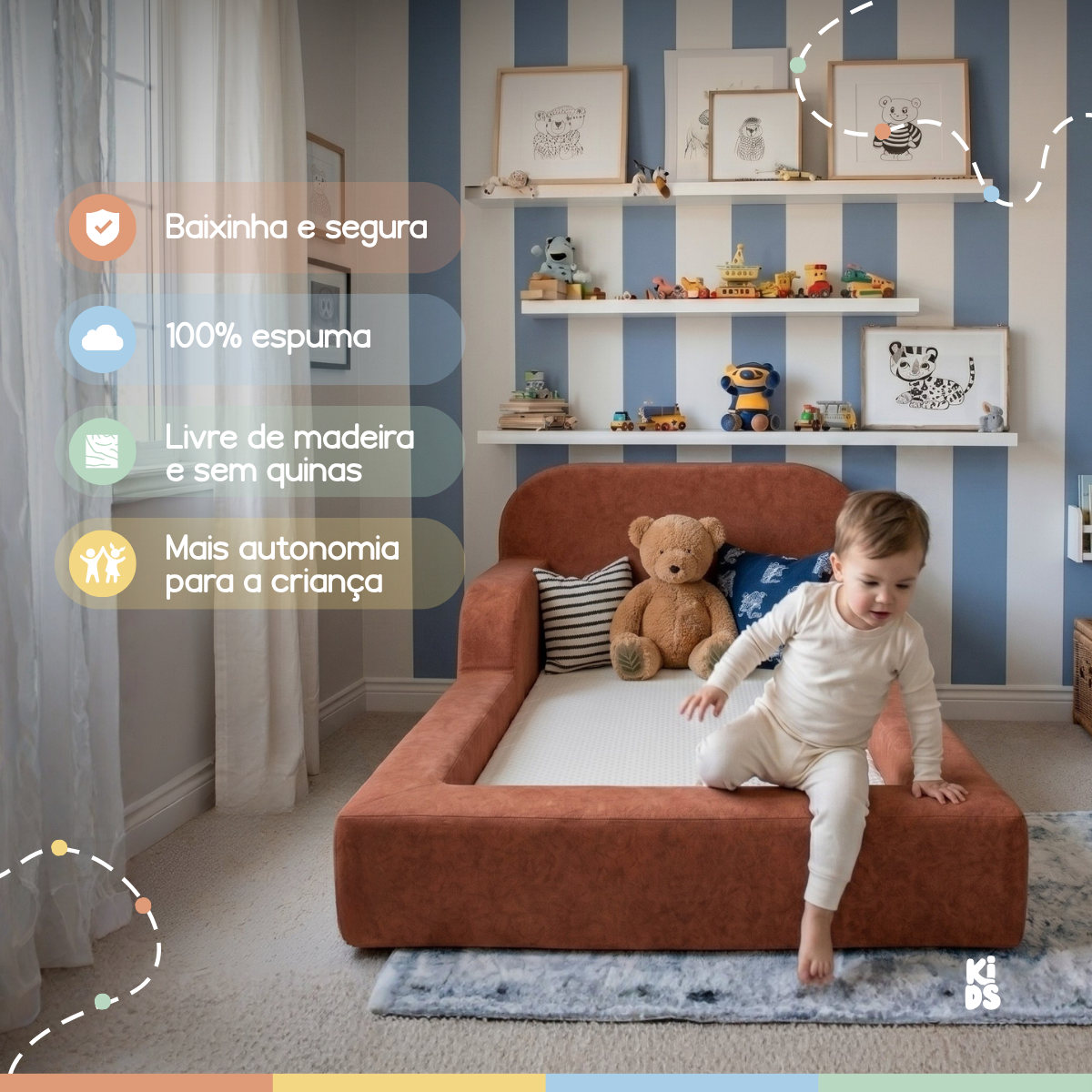 Cama Montessoriana Infantil Pluma Solteiro 100% Espuma | Modifika