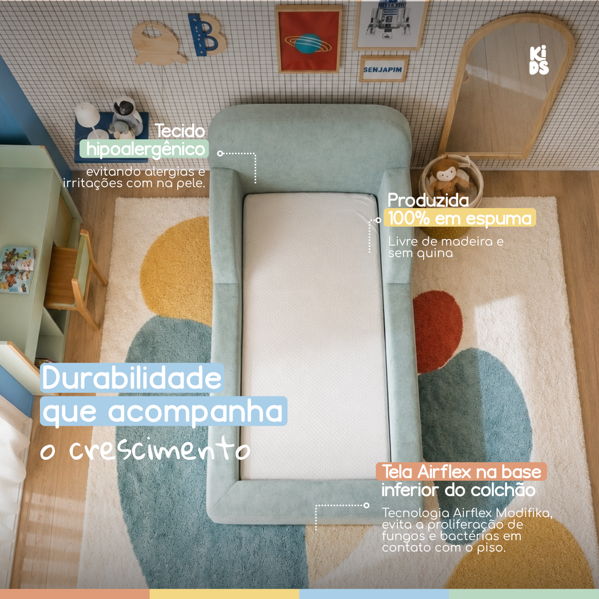 Cama Montessoriana Infantil Pluma Solteiro 100% Espuma | Modifika