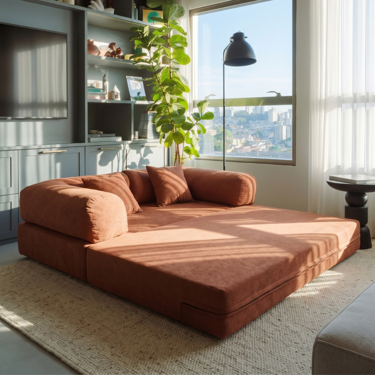 Sofá Cama Mobbi Dobrável Bouclé Modifika 160x180 cm