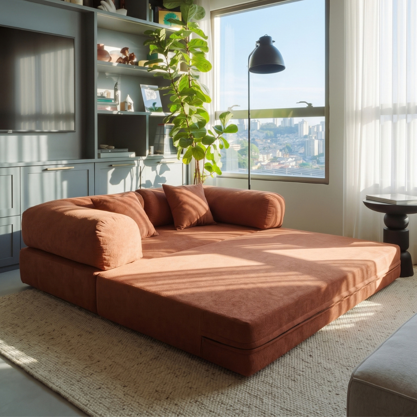 Sofá Cama Mobbi Dobrável Bouclé Modifika 160x180 cm