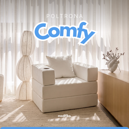 Poltrona Comfy Multifuncional com Porta-Copos Tecido Bouclé