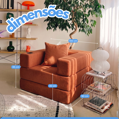 Poltrona Comfy Multifuncional com Porta-Copos Tecido Bouclé