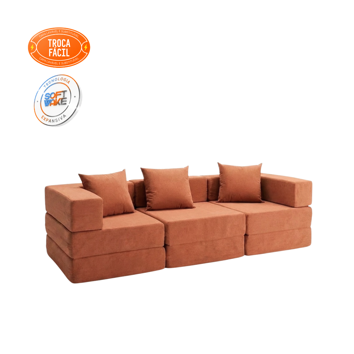 Sofá-Cama Modular Cobbi 3 Lugares com Capa Removível - Verde Menta - imagem 4 | Modifika