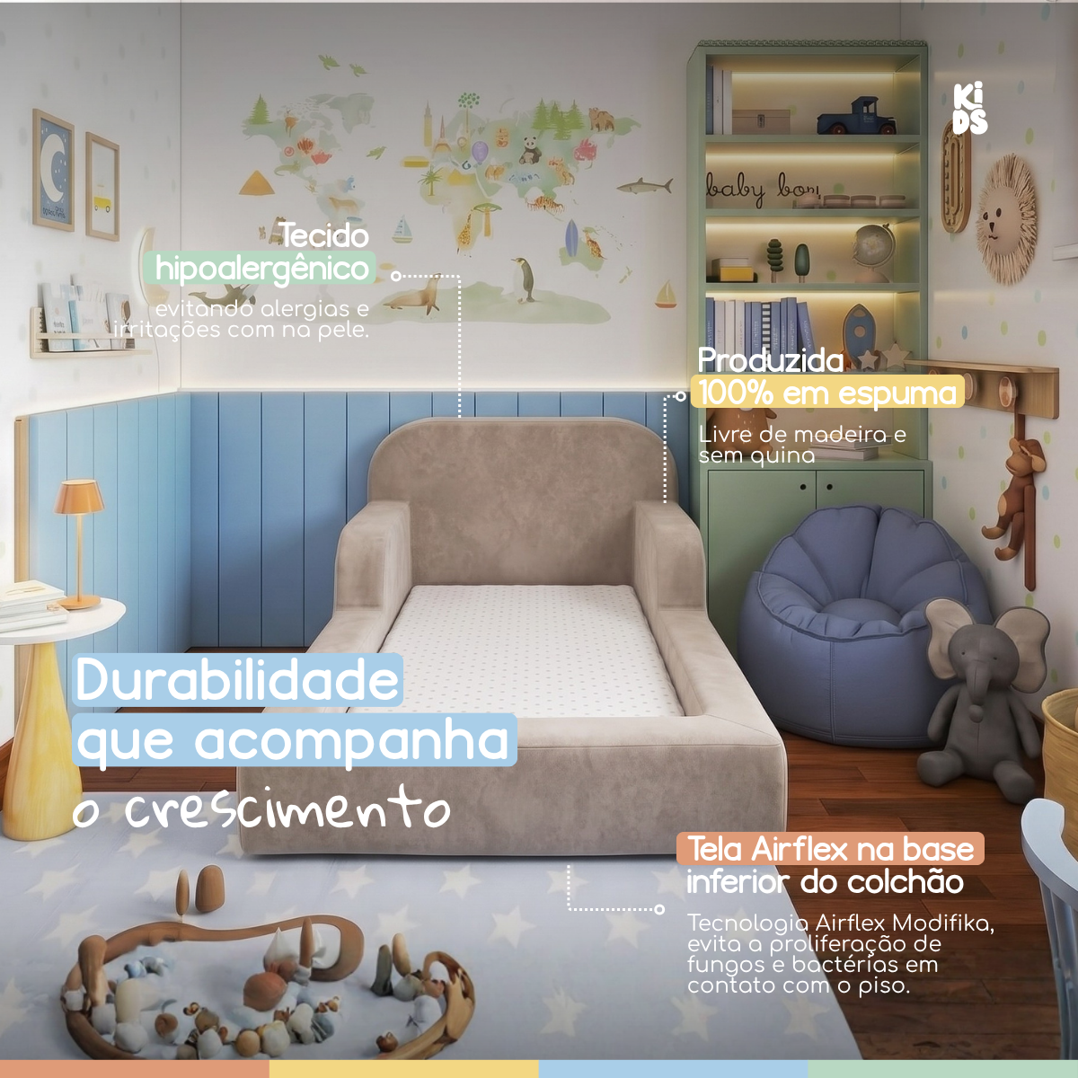 Cama Montessoriana Infantil Pluma Solteiro 100% Espuma | Modifika