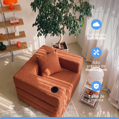 Poltrona Comfy Multifuncional com Porta-Copos Tecido Bouclé