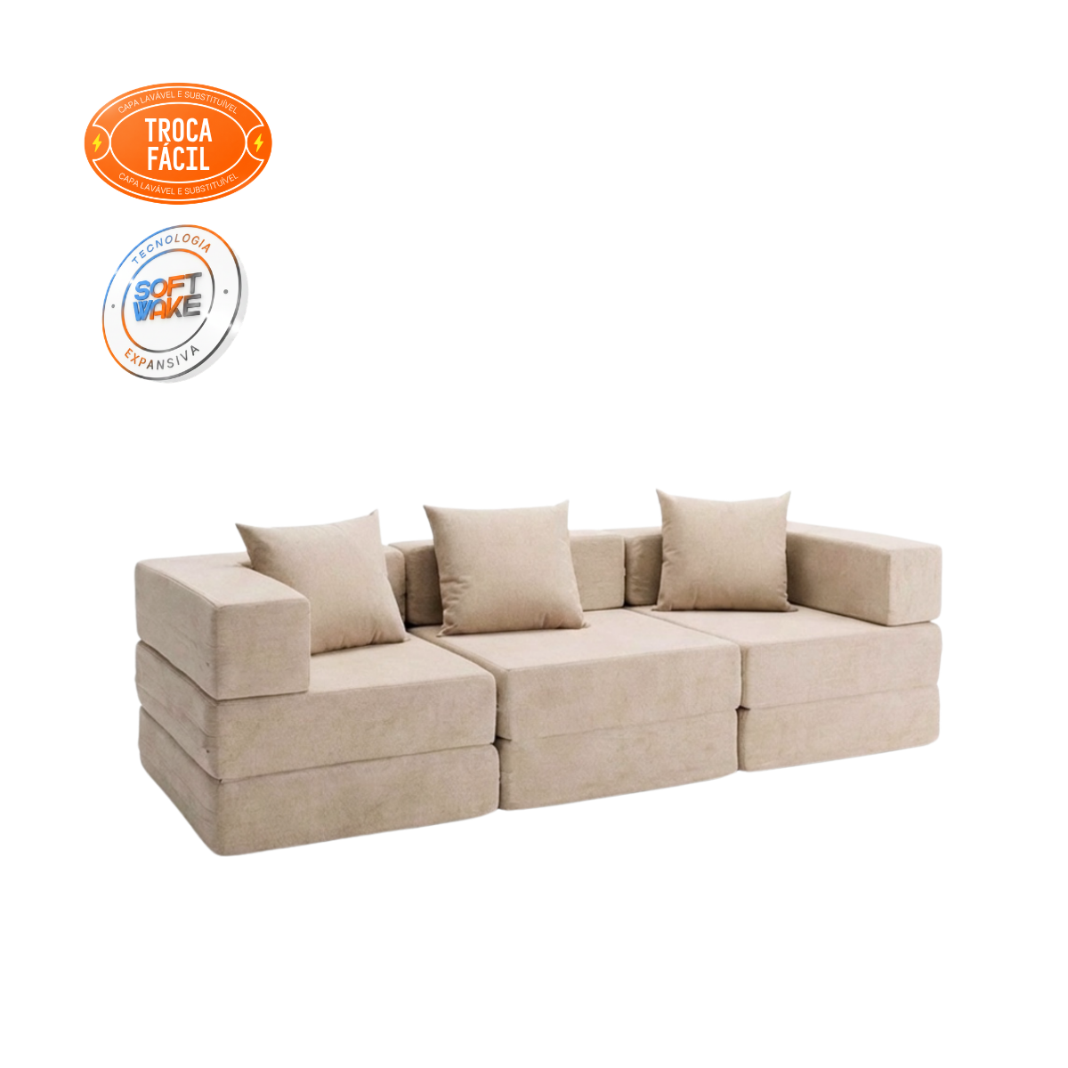 Sofá-Cama Modular Cobbi 3 Lugares com Capa Removível - imagem 13 | Modifika