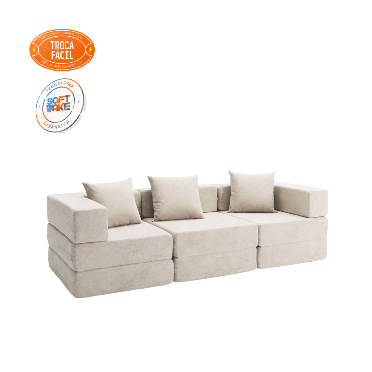 Sofá-Cama Modular Cobbi 3 Lugares com Capa Removível - imagem 9 | Modifika