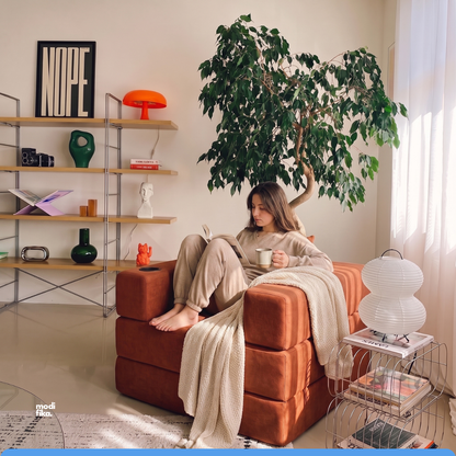 Poltrona Comfy Multifuncional com Porta-Copos Tecido Bouclé