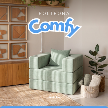 Poltrona Comfy Multifuncional com Porta-Copos Tecido Bouclé