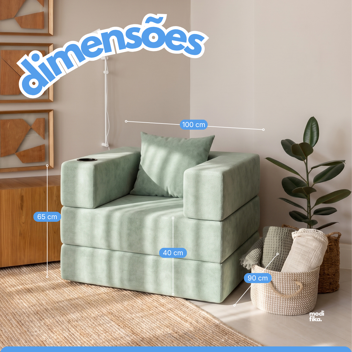 Poltrona Comfy Multifuncional com Porta-Copos Tecido Bouclé