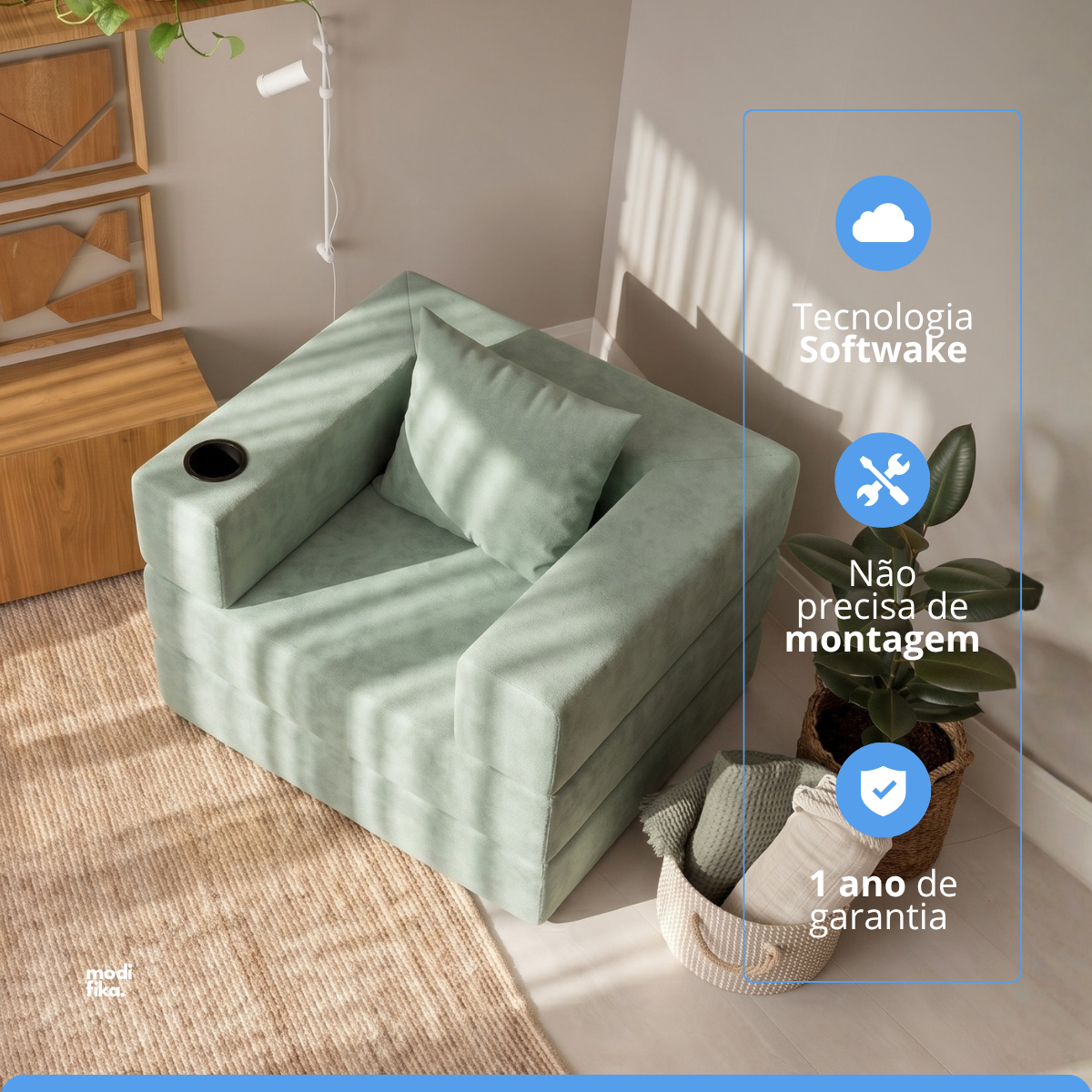 Poltrona Comfy Multifuncional com Porta-Copos Tecido Bouclé
