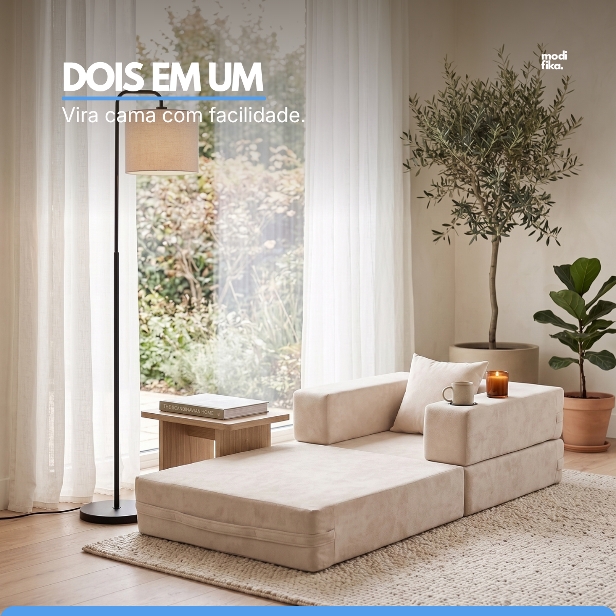 Poltrona Comfy Multifuncional com Porta-Copos Tecido Bouclé