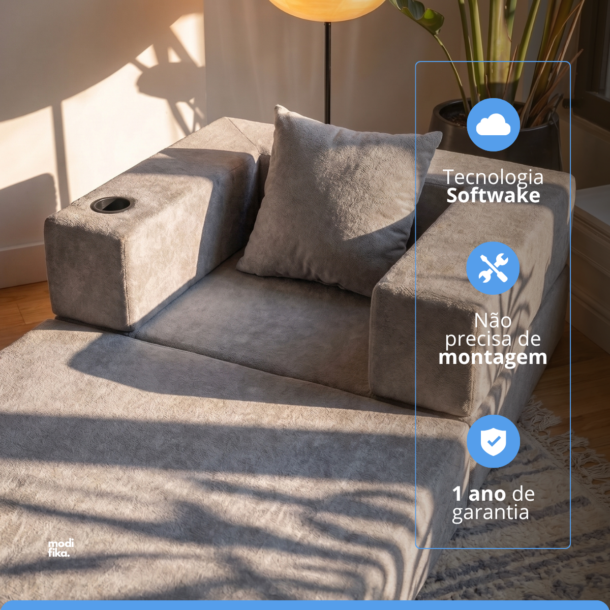 Poltrona Comfy Multifuncional com Porta-Copos Tecido Bouclé