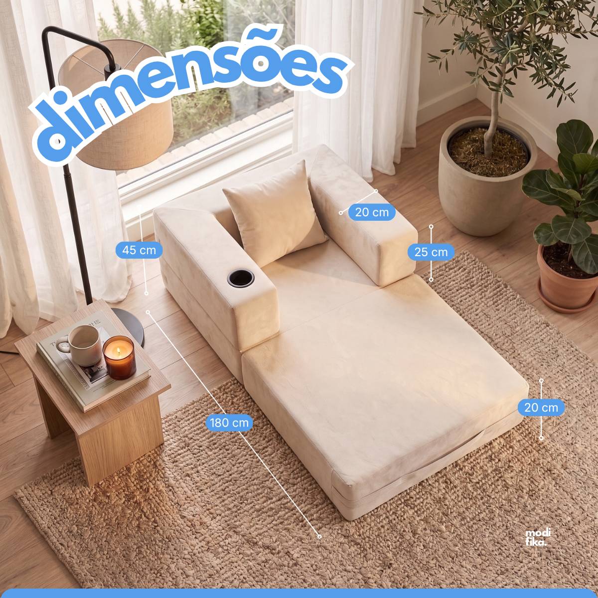 Poltrona Comfy Multifuncional com Porta-Copos Tecido Bouclé
