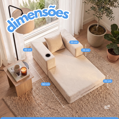 Poltrona Comfy Multifuncional com Porta-Copos Tecido Bouclé