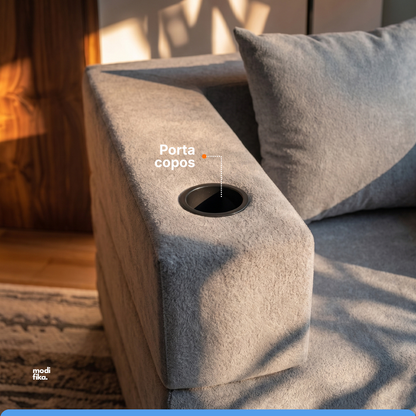Poltrona Comfy Multifuncional com Porta-Copos Tecido Bouclé