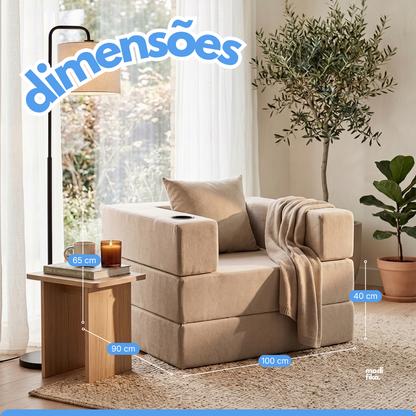 Poltrona Comfy Multifuncional com Porta-Copos Tecido Bouclé