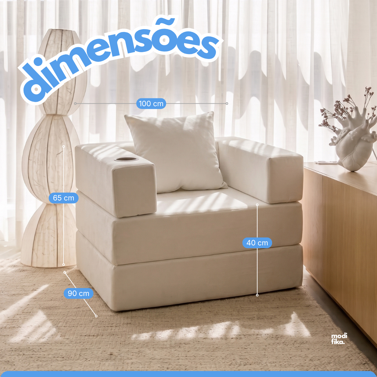 Poltrona Comfy Multifuncional com Porta-Copos Tecido Bouclé