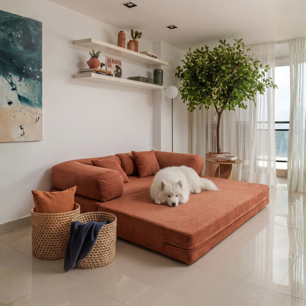 Sofá Cama Mobbi Dobrável Bouclé Modifika 160x180 cm