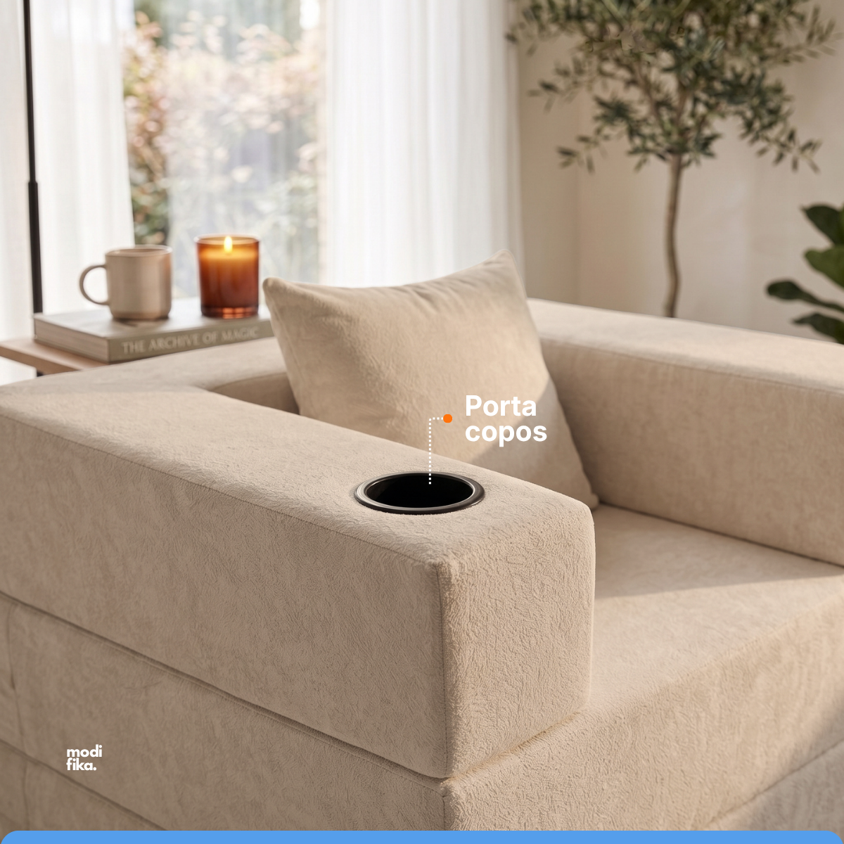 Poltrona Comfy Multifuncional com Porta-Copos Tecido Bouclé