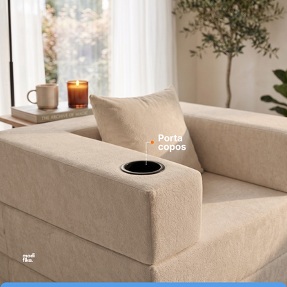Poltrona Comfy Multifuncional com Porta-Copos Tecido Bouclé