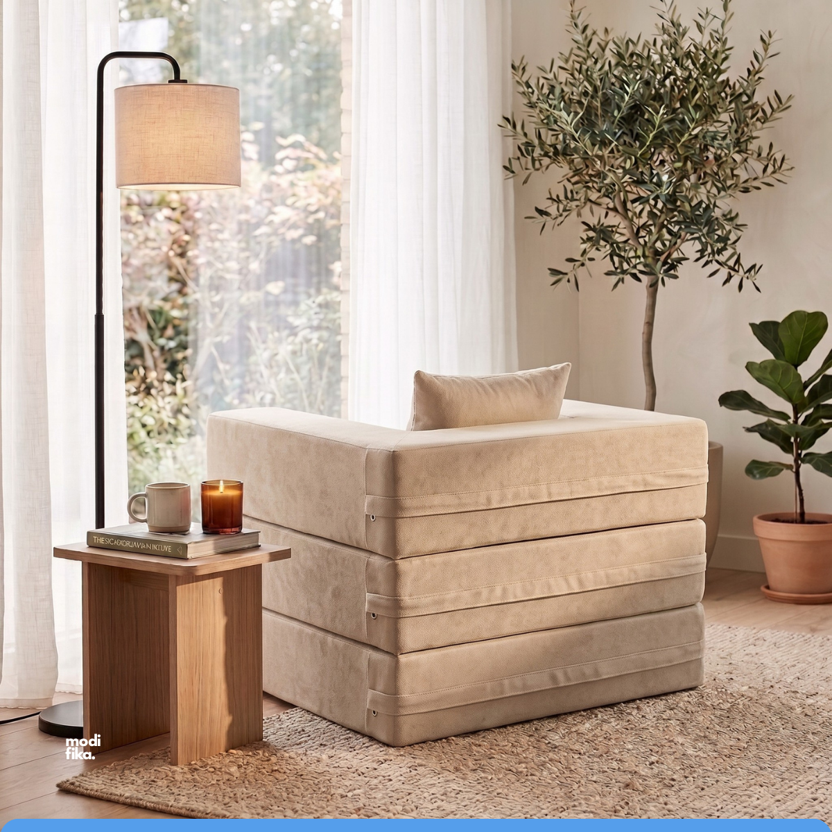 Poltrona Comfy Multifuncional com Porta-Copos Tecido Bouclé