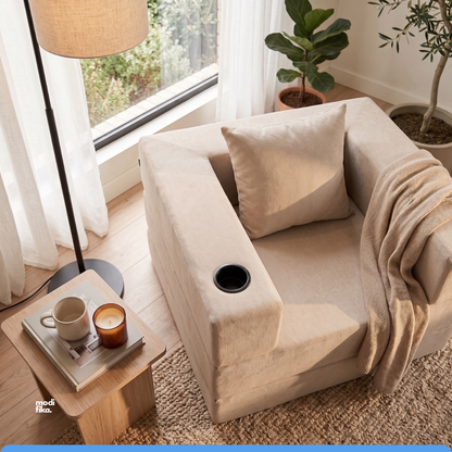 Poltrona Comfy Multifuncional com Porta-Copos Tecido Bouclé