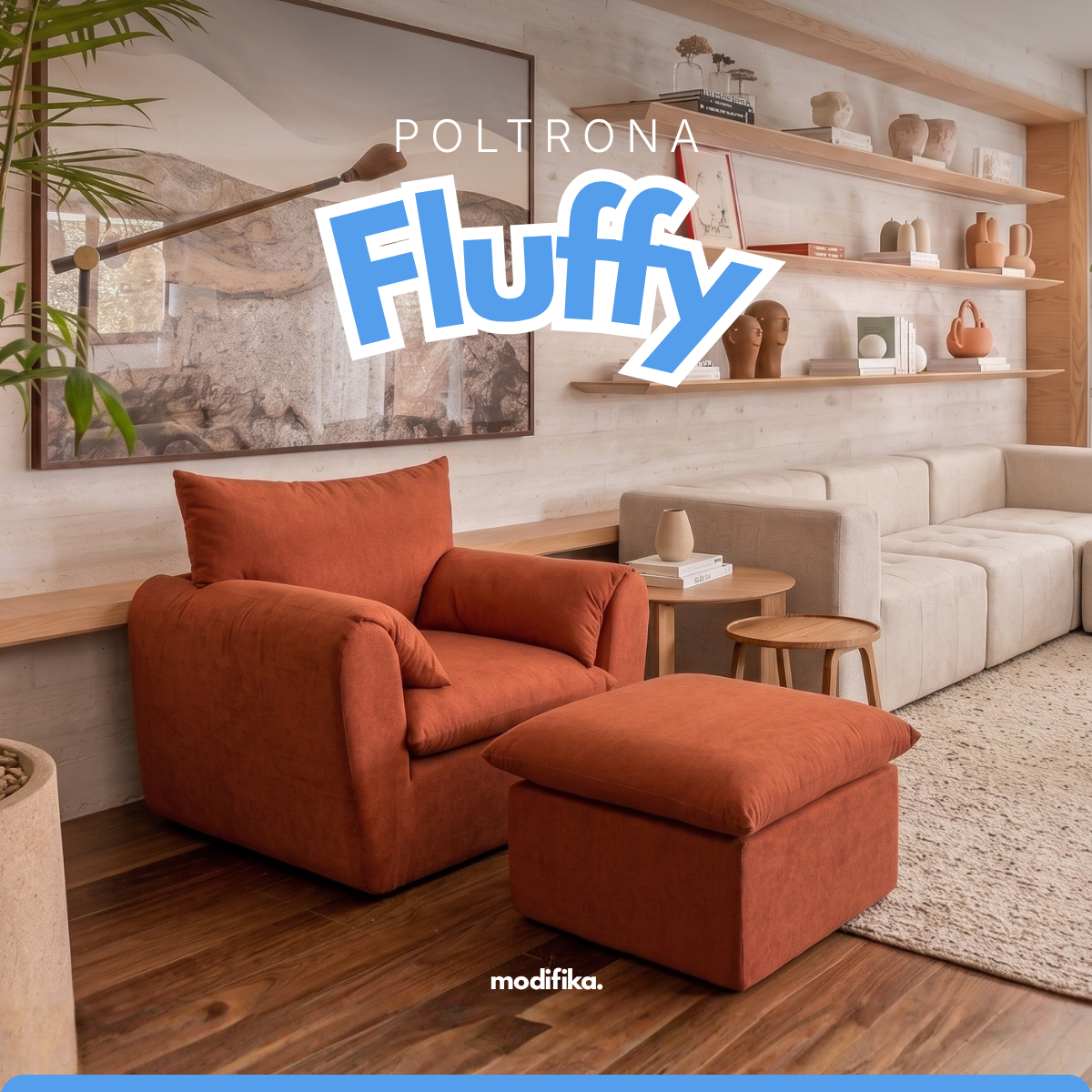 Kit Poltrona Fluffy + Puff Fluffy Tecido Bouclé