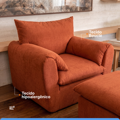 Kit Poltrona Fluffy + Puff Fluffy Tecido Bouclé